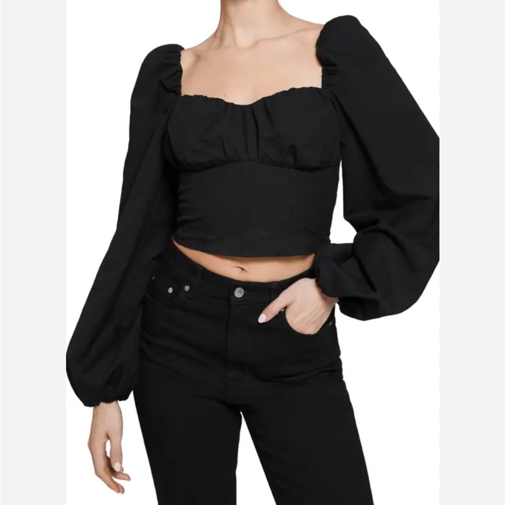 & Other Stories Black Corset Crop Top Puff Sleeve NWT Size 10 Modern Romantic